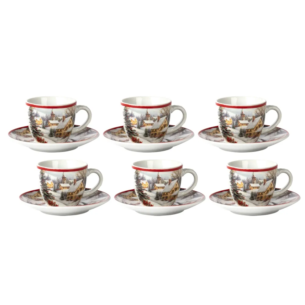 VESTIAMO CASA GRAN NATALE - Servizio da caffè 12 Pezzi Porcellana Snowy Village Elegance
