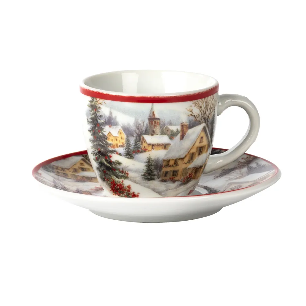 VESTIAMO CASA GRAN NATALE - Servizio da caffè 12 Pezzi Porcellana Snowy Village Elegance