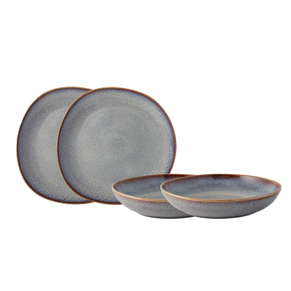 VILLEROY & BOCH Lave Beige Set 4 Pezzi Piatto Piano e Fondo Terracotta
