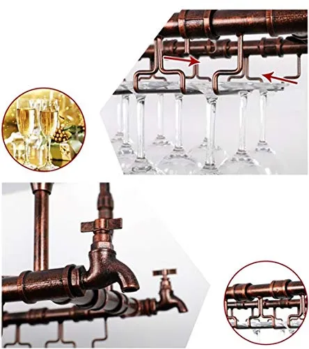 WHSS Scaffali Vino Cremagliera Calice, Controsoffitto Metallico Calice Appeso Vettore Bottiglia di Vetro Telaio Nero (Dime...