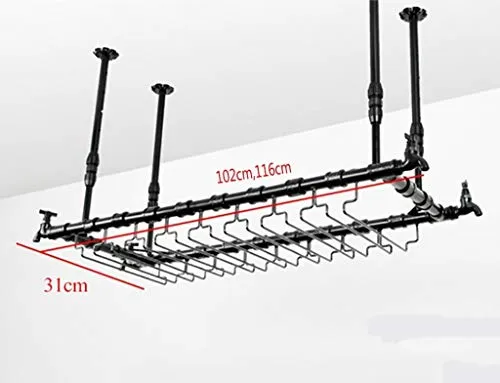 WHSS Scaffali Vino Cremagliera Calice, Controsoffitto Metallico Calice Appeso Vettore Bottiglia di Vetro Telaio Nero (Dime...