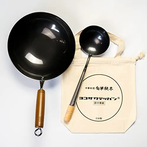 YOKOZAWA TEKKAN Wok Frypan 30cm Non-Stick Iron Cooking Pan Black