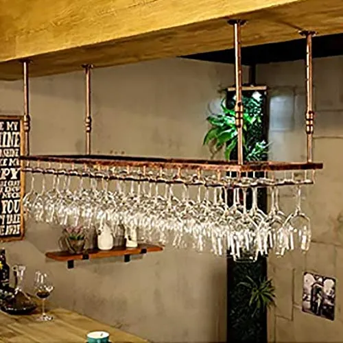 Soffitto Porta bicchiere di vino rosso, appeso supporto di vetro di vino, Altezza regolabile con montaggio parete attaccat...