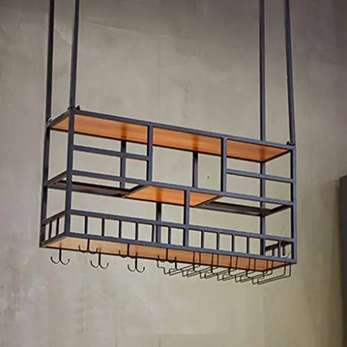 zxcvb Porta Bicchiere da Vino Industriale Ferro Industriale Arte Legno Massello Galleggiante Ad Alta capacità Portabottigl...