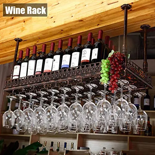 zxcvb Portabottiglie da Appendere Soffitto, Portabottiglie da Vino, Supporto per Calici Galleggianti Regolabile Altezza In...