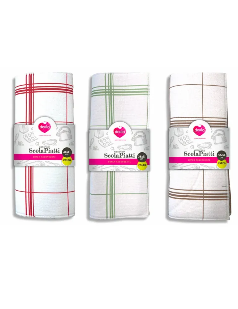 Dealo Panno Scolapiatti e Stoviglie 38x51 cm – Microfibra Double Face – Alta Assorbenza e Protezione Urti