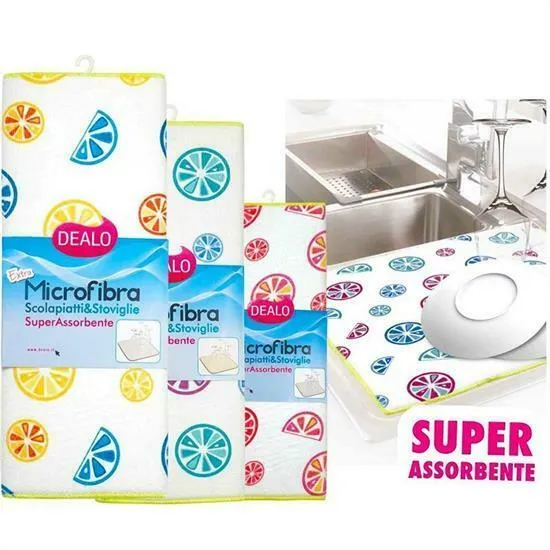 Dealo Panno Scolapiatti e Stoviglie 38x51 cm – Microfibra Double Face – Alta Assorbenza e Protezione Urti