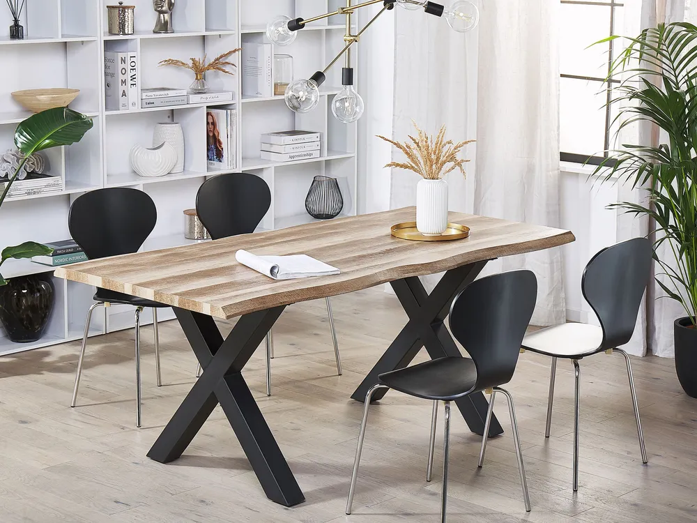 Extending Dining Table 140/180 x 90 cm Light Wood and Nero puro BRONSON