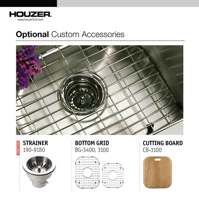 Houzer Elite Series 32" Stainless Steel Undermount 60/40 Duplice Bowl Kitchen Sink Small Right Bowl