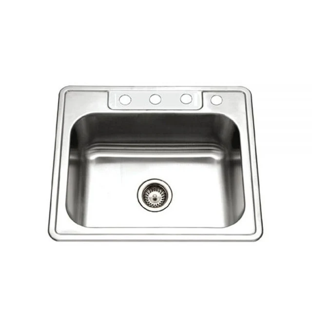 Houzer Glowtone Series 25" Inossidabile Steel Drop- Topmount 4-hole Single Bowl Kitchen Sink, 2522-9BS4-1