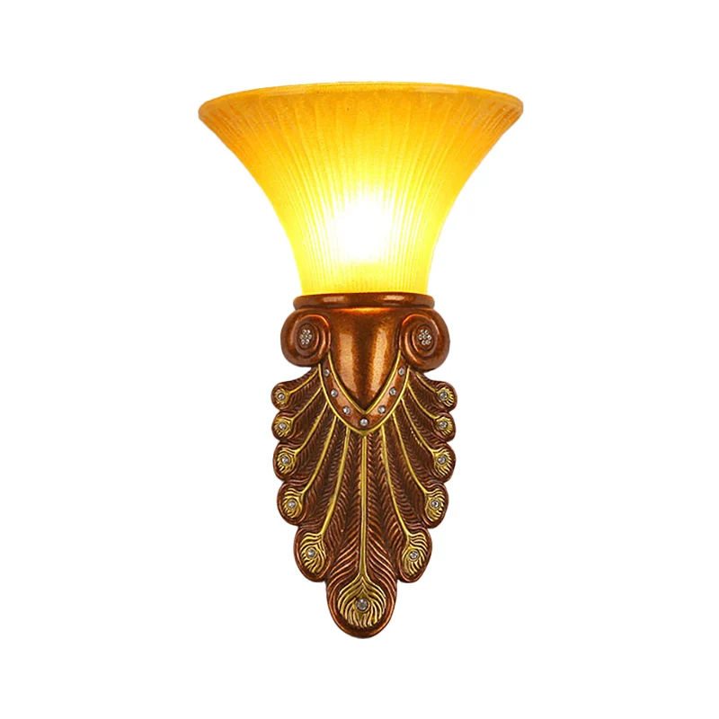 Lampada da parete per comodino con paralume svasato, moderna vetro ambrato da 16"/20,5" con 1 lampadina, finitura bronzo,...