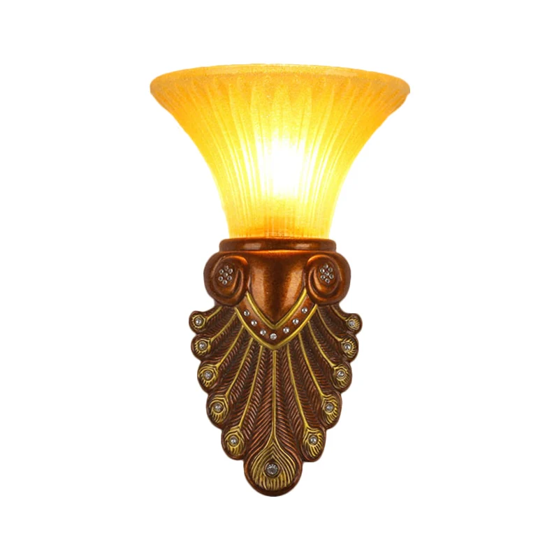 Lampada da parete per comodino con paralume svasato, moderna vetro ambrato da 16"/20,5" con 1 lampadina, finitura bronzo,...