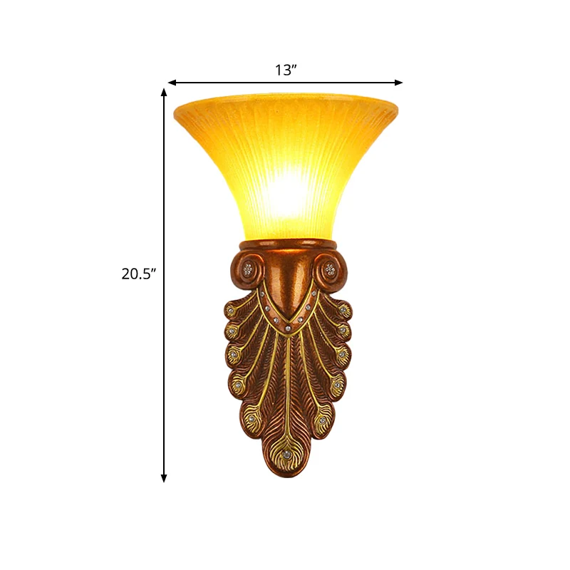 Lampada da parete per comodino con paralume svasato, moderna vetro ambrato da 16"/20,5" con 1 lampadina, finitura bronzo,...