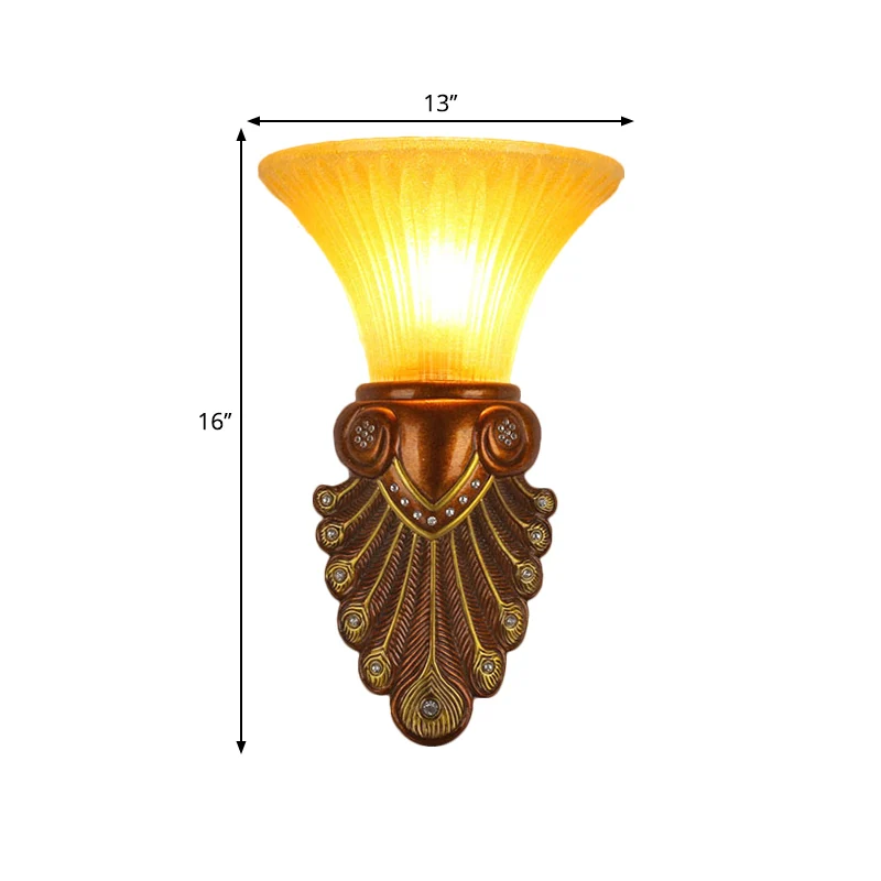 Lampada da parete per comodino con paralume svasato, moderna vetro ambrato da 16"/20,5" con 1 lampadina, finitura bronzo,...