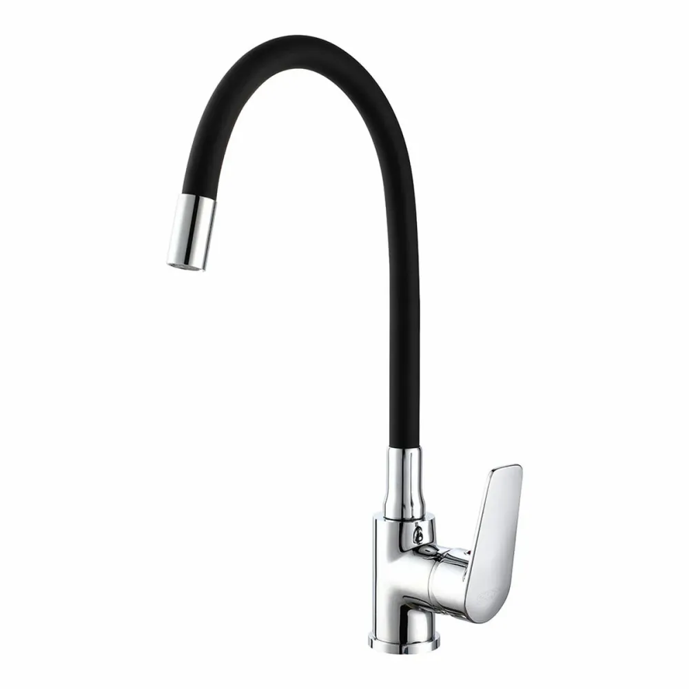 Rubinetto Monocomando EDM 01155 Baiona Nero Ottone Zinco Flessibile Cucina