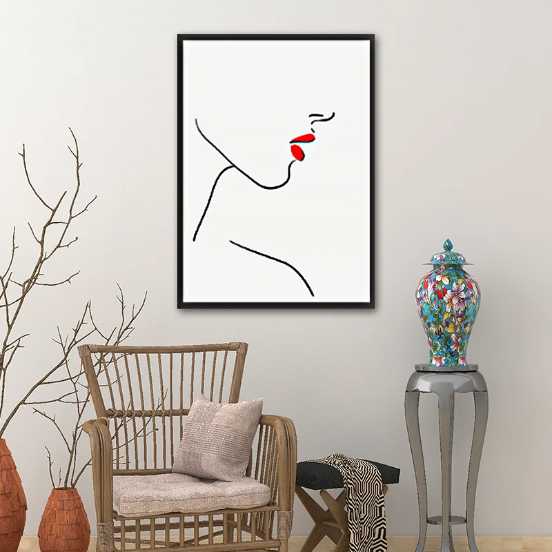 Decorazione da parete per cucina tela rossa con faccia di ragazza minimalista, diverse misure disponibili