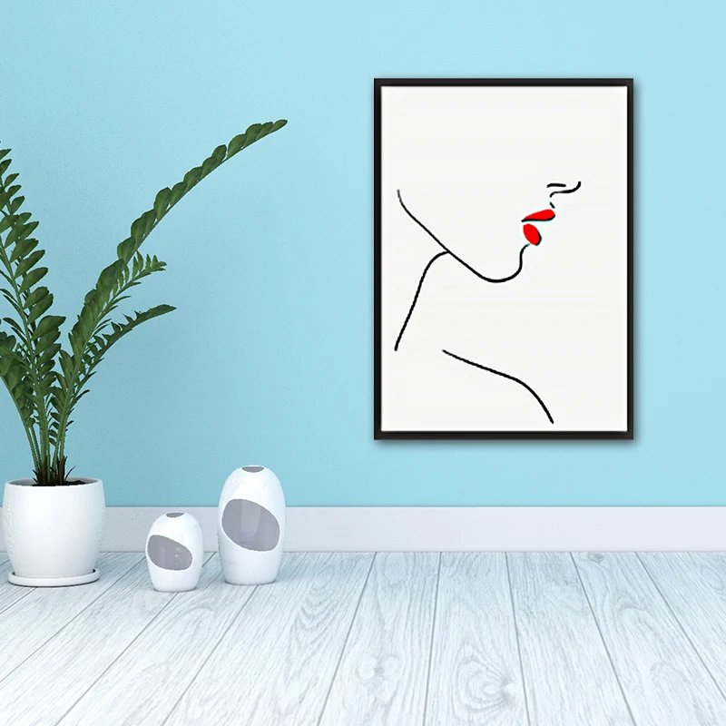 Decorazione da parete per cucina tela rossa con faccia di ragazza minimalista, diverse misure disponibili