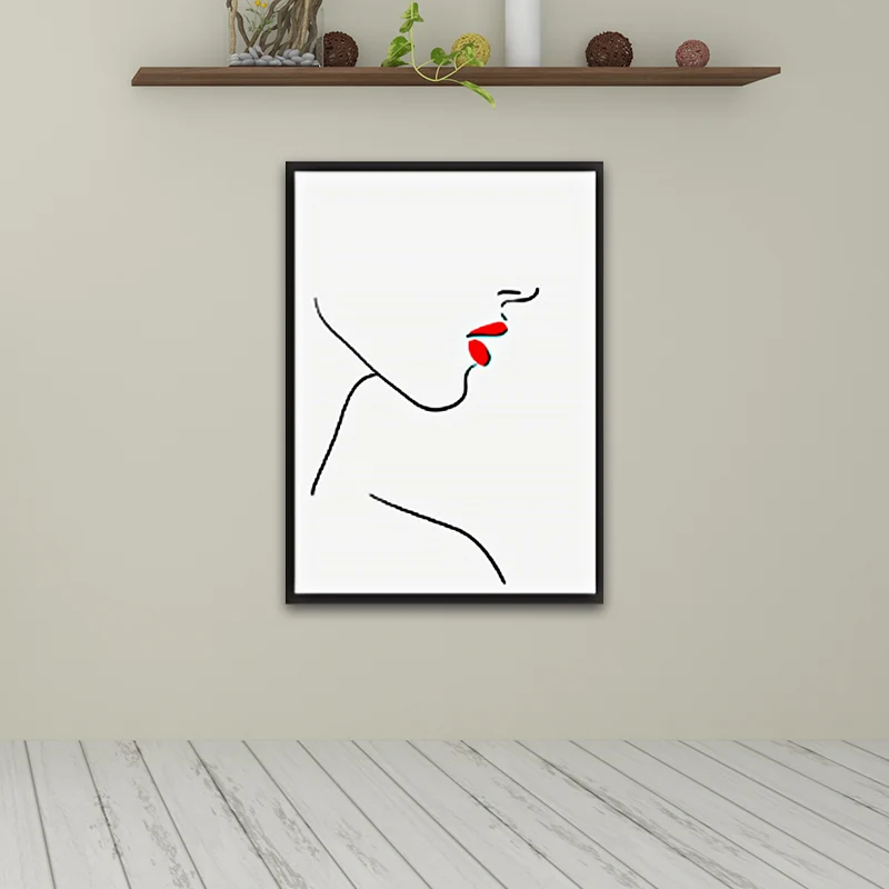 Decorazione da parete per cucina tela rossa con faccia di ragazza minimalista, diverse misure disponibili