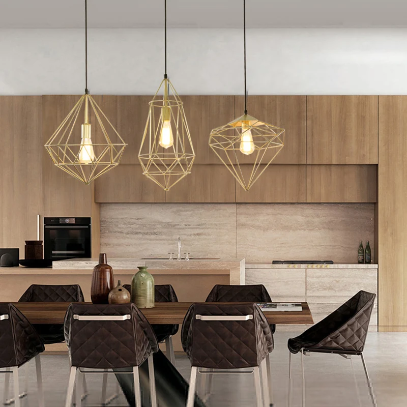 Lampada sospensione ferro forma di pietra preziosa Lampada sospensione antica 1 luce per sala da pranzo