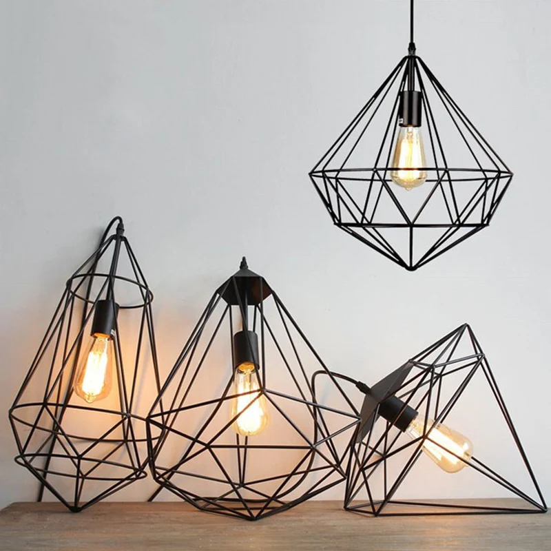 Lampada sospensione ferro forma di pietra preziosa Lampada sospensione antica 1 luce per sala da pranzo