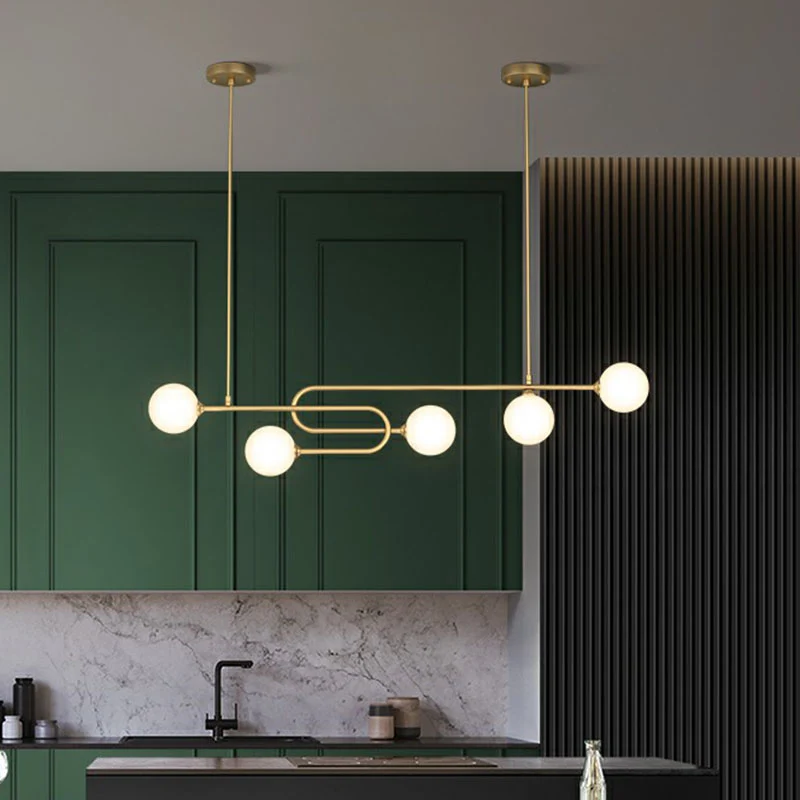 Lampada sospensione minimalista forma di U metallo per sala da pranzo, lampada da isola con paralume sferico vetro lattigi...