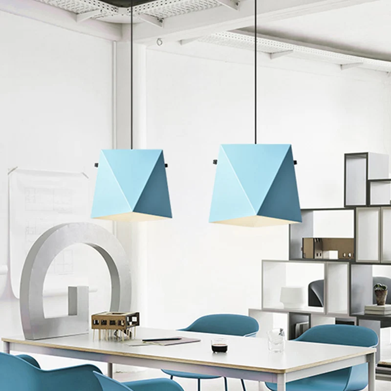 Lampadario sospensione con paralume geometrico, ferro macaron, 1 lampadina, lampada da soffitto per sala da pranzo rosa/ne...