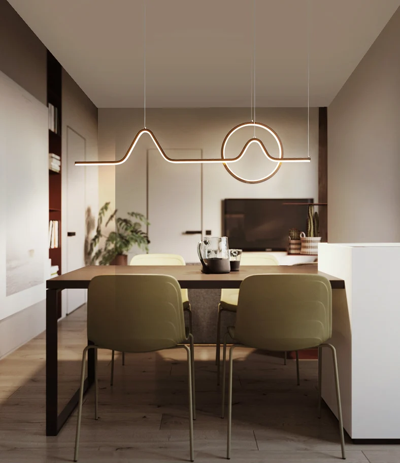 Apparecchio di illuminazione per isola con linee metalliche Plafoniera per isola LED stile contemporaneo per sala da pranzo