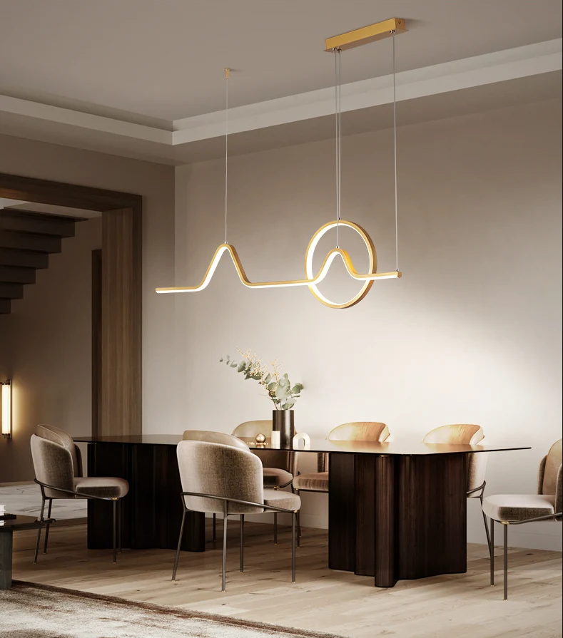 Apparecchio di illuminazione per isola con linee metalliche Plafoniera per isola LED stile contemporaneo per sala da pranzo