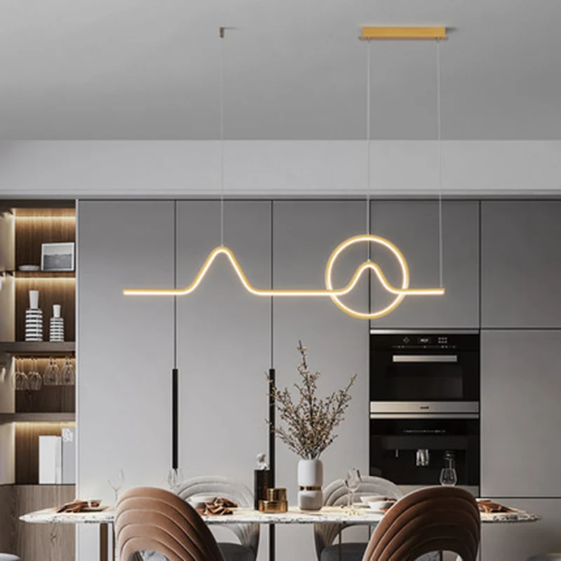 Apparecchio di illuminazione per isola con linee metalliche Plafoniera per isola LED stile contemporaneo per sala da pranzo