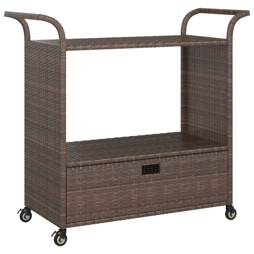 Carrello da Bar con Cassetto Marrone 100x45x97 cm Polyrattan