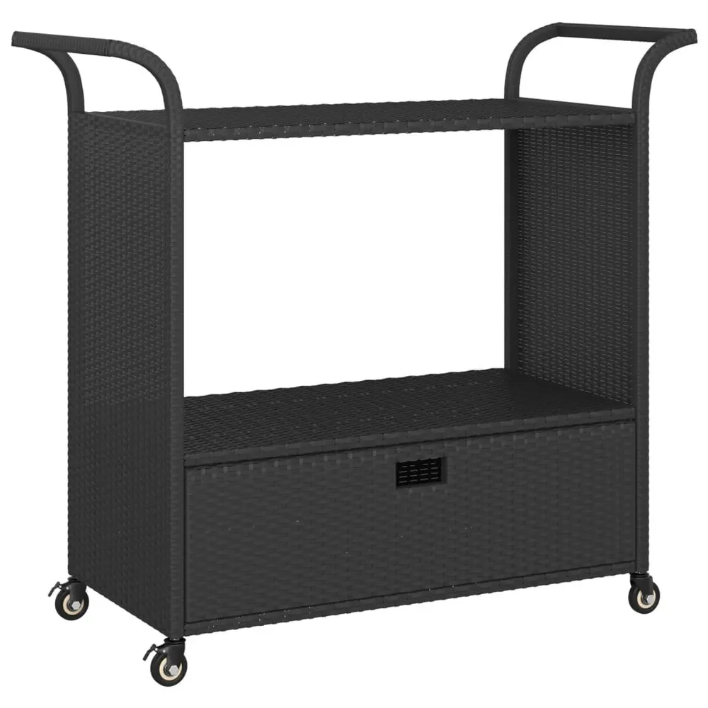 Carrello da Bar con Cassetto Nero 100x45x97 cm Polyrattan