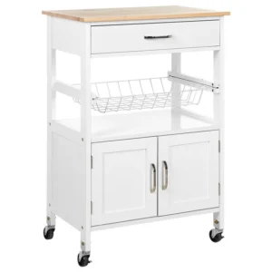 Carrello da cucina bianco e legno limpido LUGO