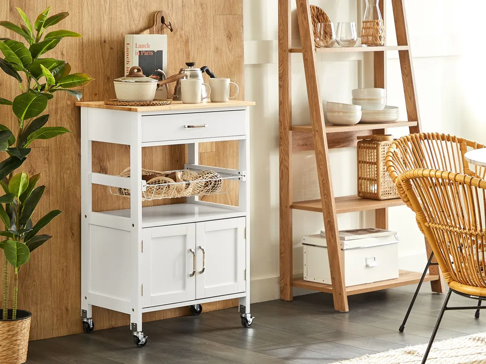 Carrello da cucina bianco e legno trasparente LUGO
