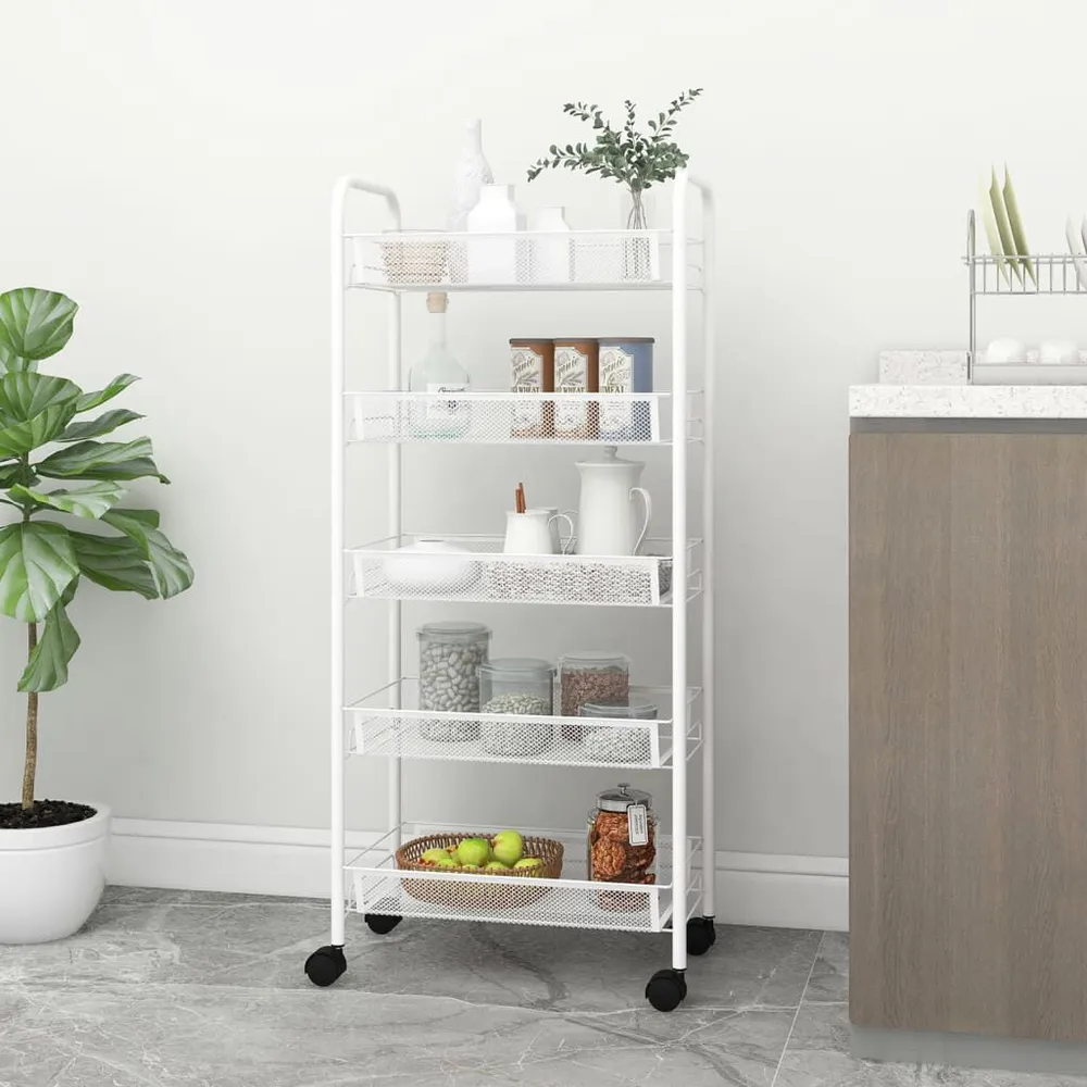 Carrello da Cucina con 5 Ripiani Bianco 46x26x105 cm Ferro
