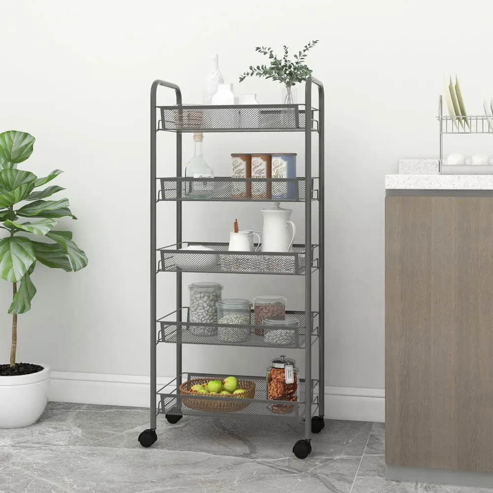 Carrello da Cucina con 5 Ripiani Grigio 46x26x105 cm Ferro