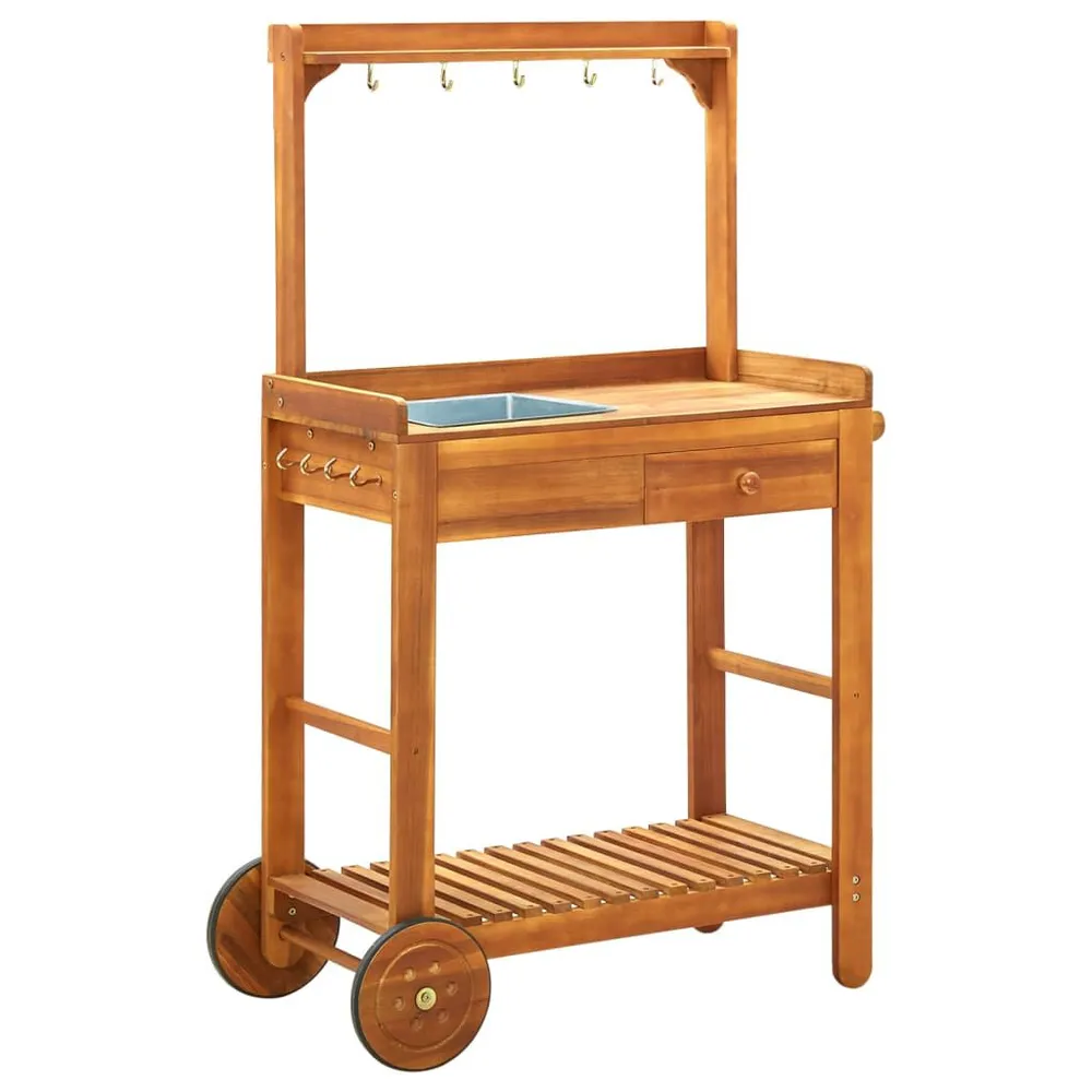 Carrello da Cucina da Giardino Acacia 92x43,5x141,5 cm