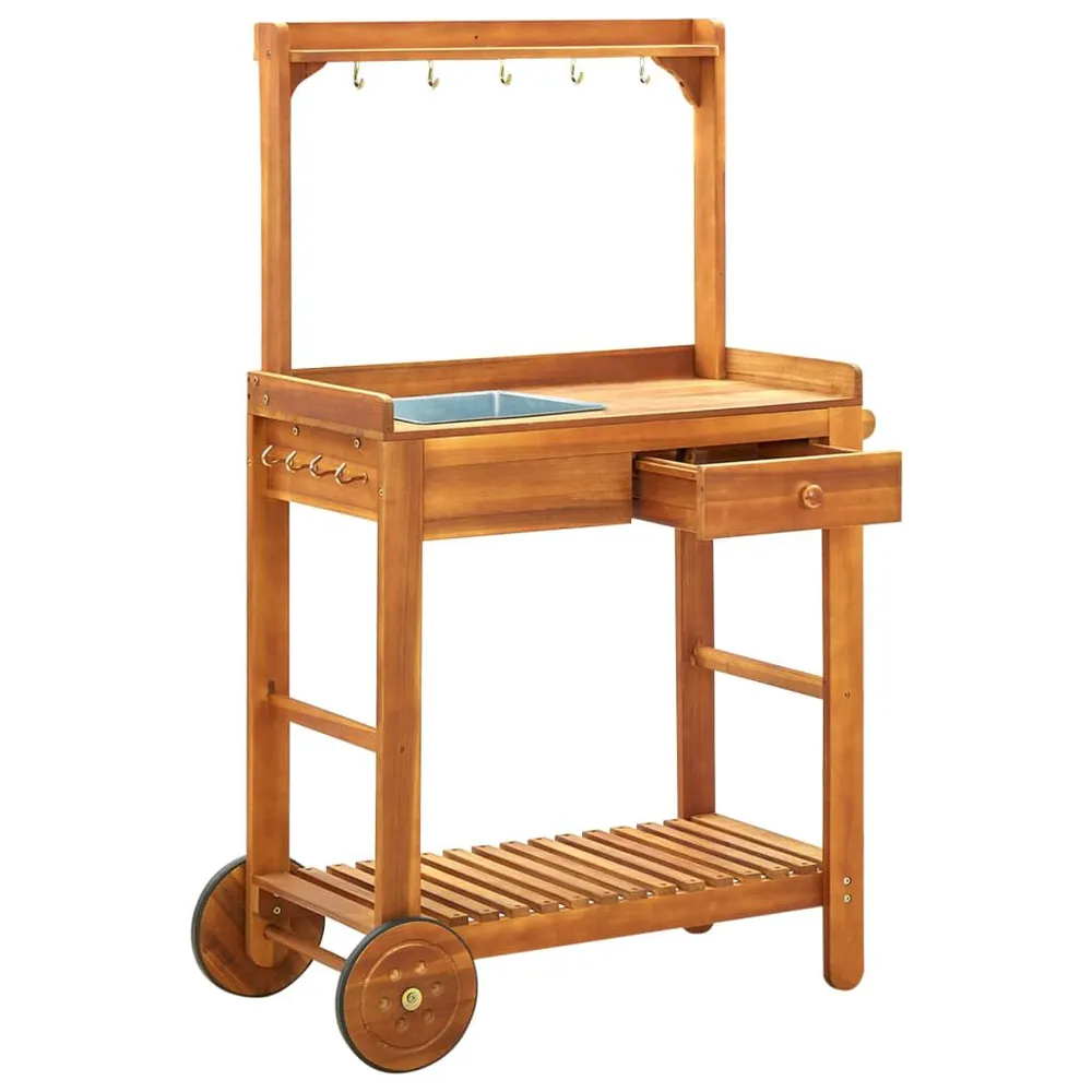 Carrello da Cucina da Giardino Acacia 92x43,5x141,5 cm