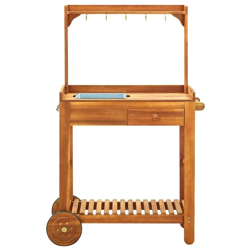 Carrello da Cucina da Giardino Acacia 92x43,5x141,5 cm