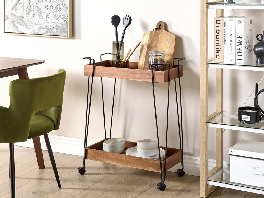 Carrello da cucina legno cupo e metallo nero BALME