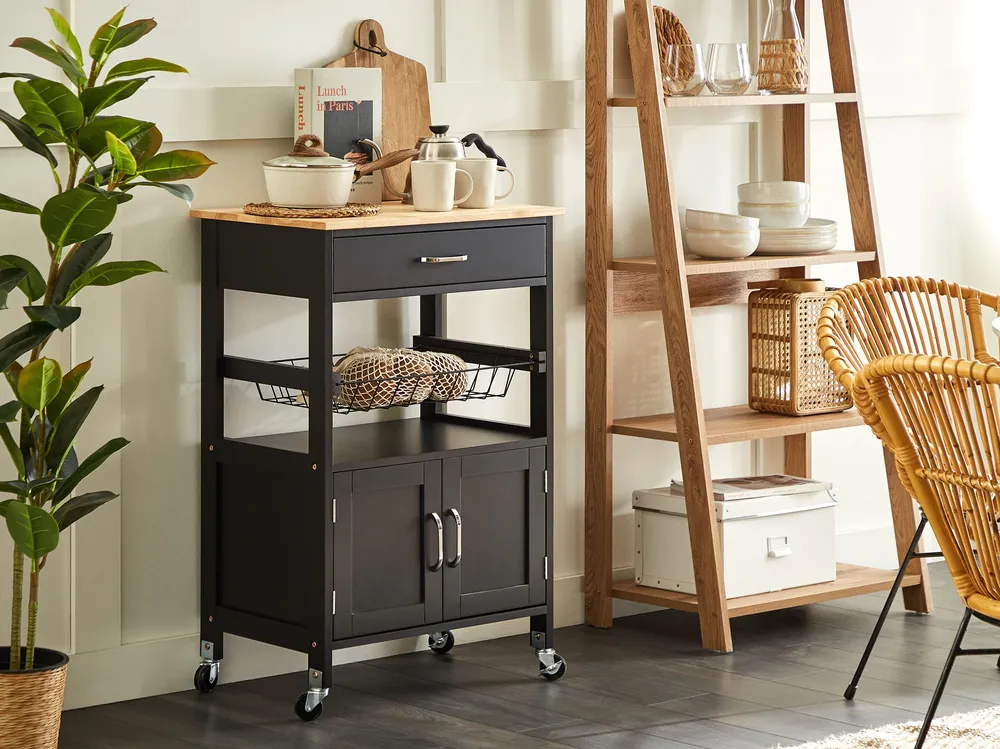 Carrello da cucina legno distinto e nero LUGO