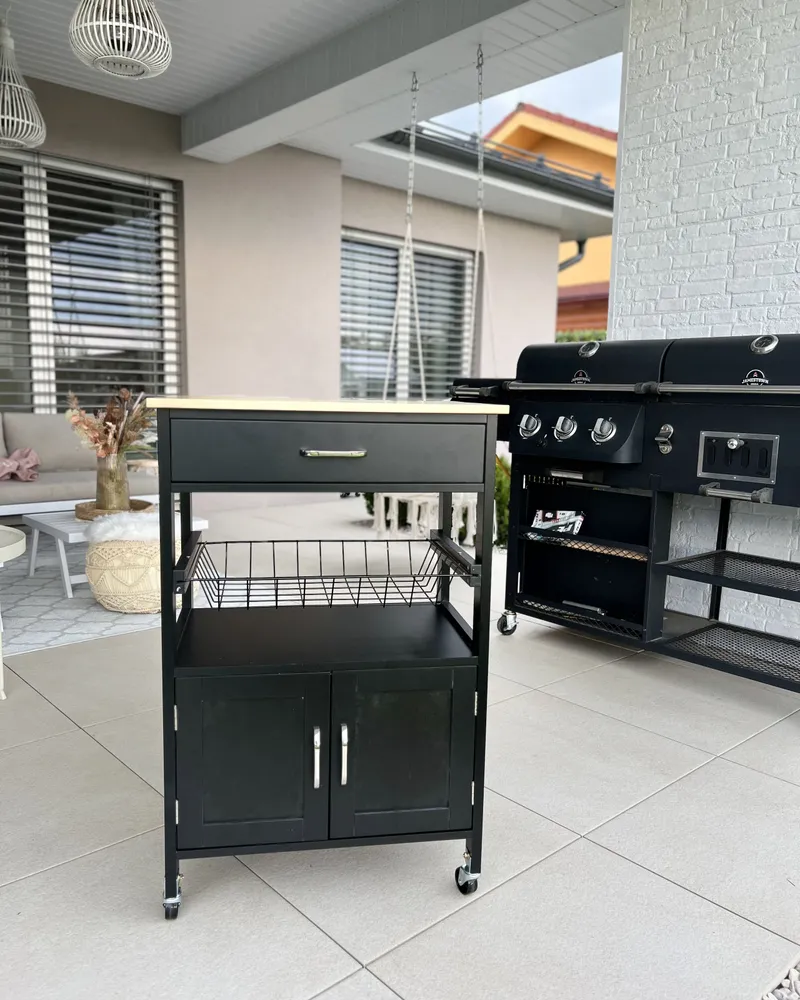 Carrello da cucina legno distinto e nero LUGO