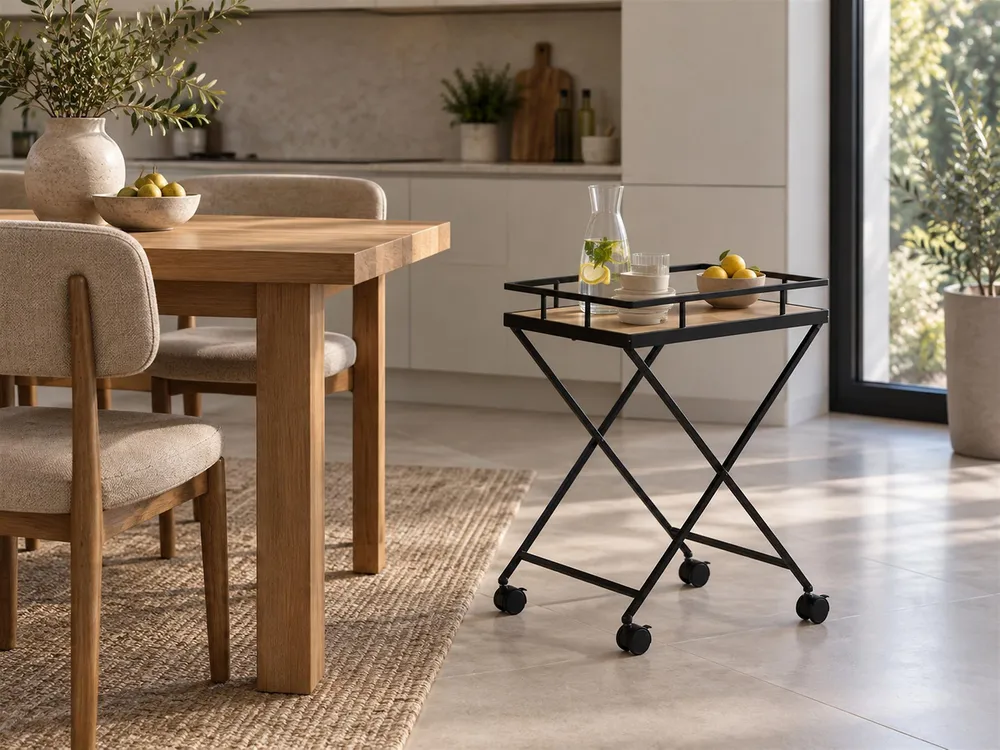 Carrello da cucina legno trasparente e nero LEOTI