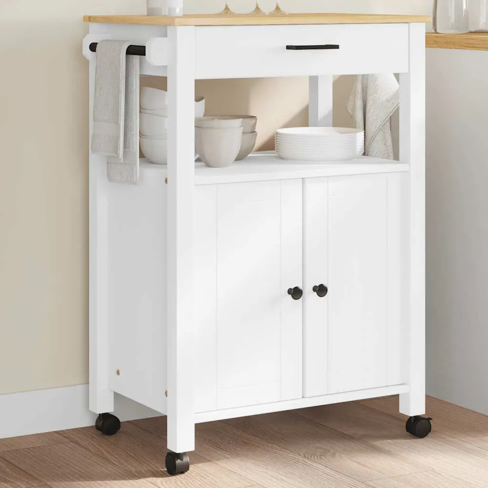 Carrello da Cucina MONZA 60x40x90 cm Legno Massello di Pino