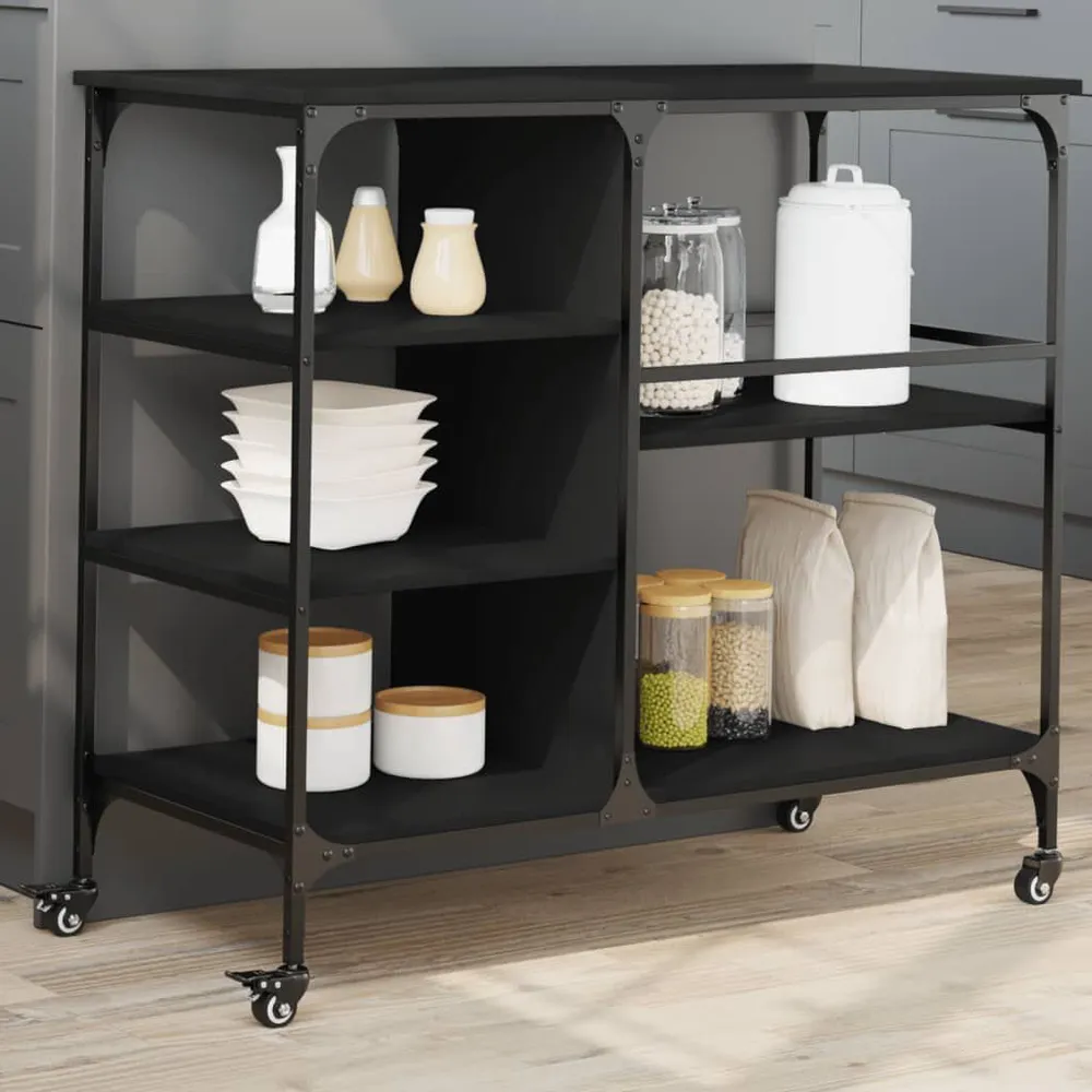 Carrello da Cucina Nero 100x45x89,5 cm Legno Multistrato
