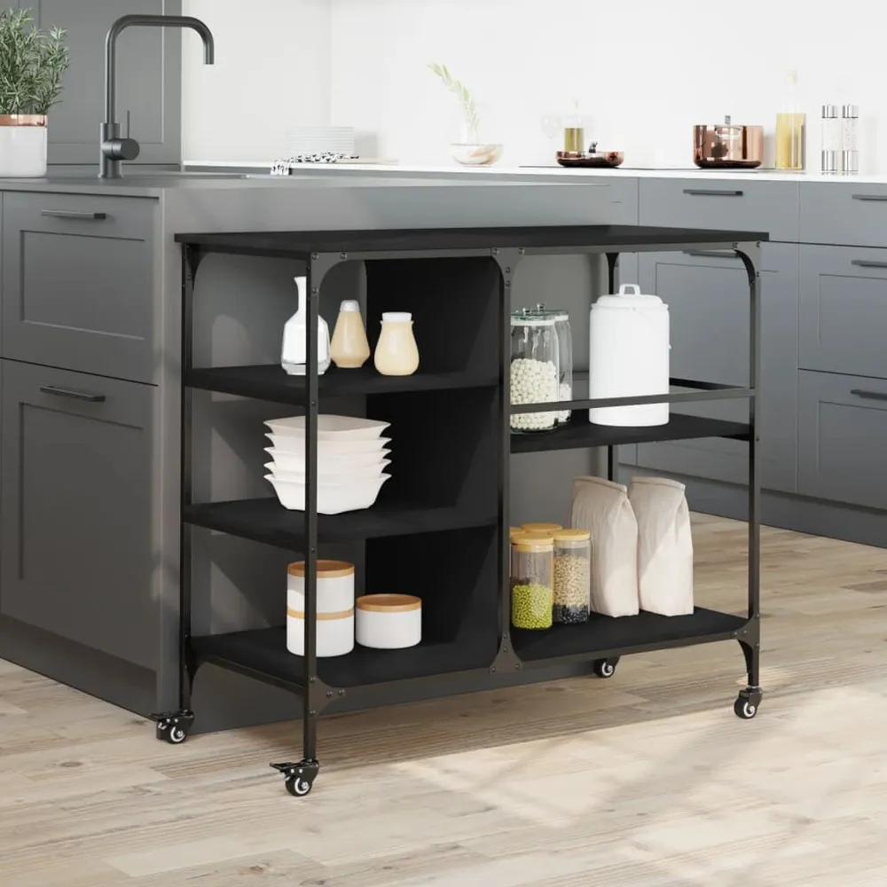 Carrello da Cucina Nero 100x45x89,5 cm Legno Multistrato