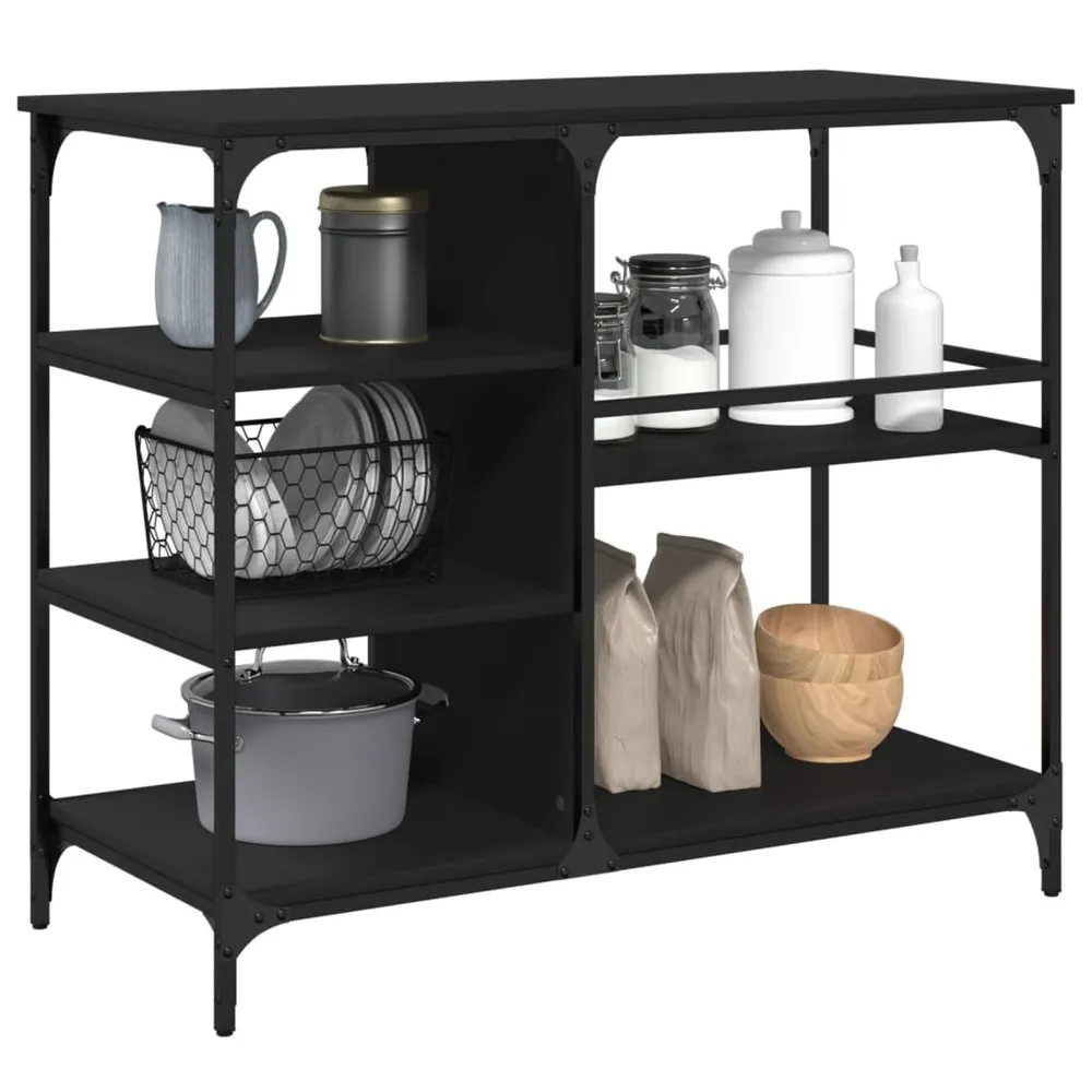 Carrello da Cucina Nero 100x45x89,5 cm Legno Multistrato