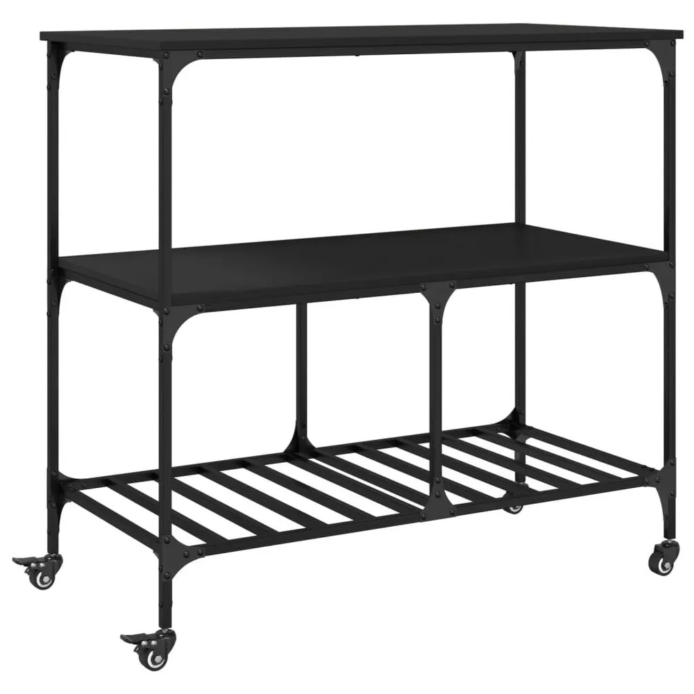 Carrello da Cucina Nero 100x50x95 cm Legno Multistrato