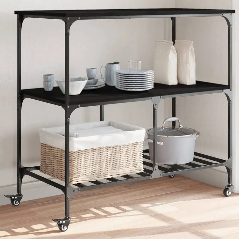 Carrello da Cucina Nero 100x50x95 cm Legno Multistrato