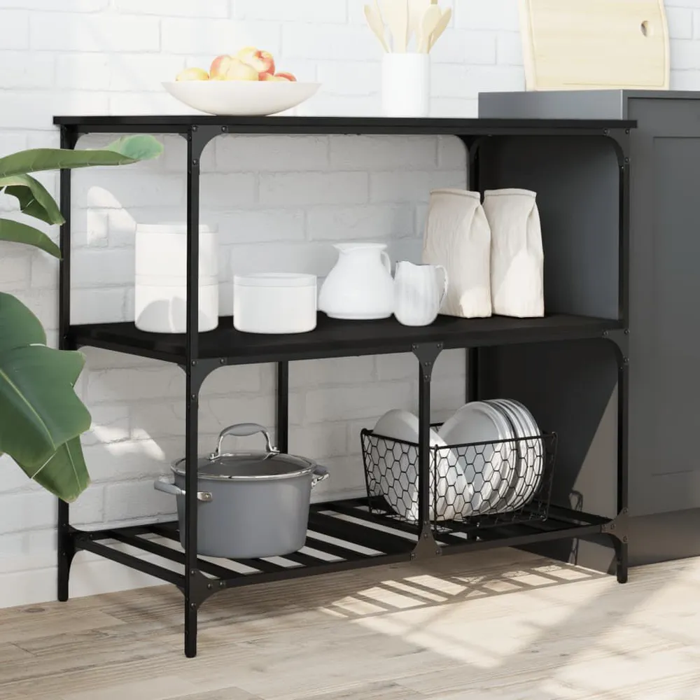 Carrello da Cucina Nero 100x50x95 cm Legno Multistrato