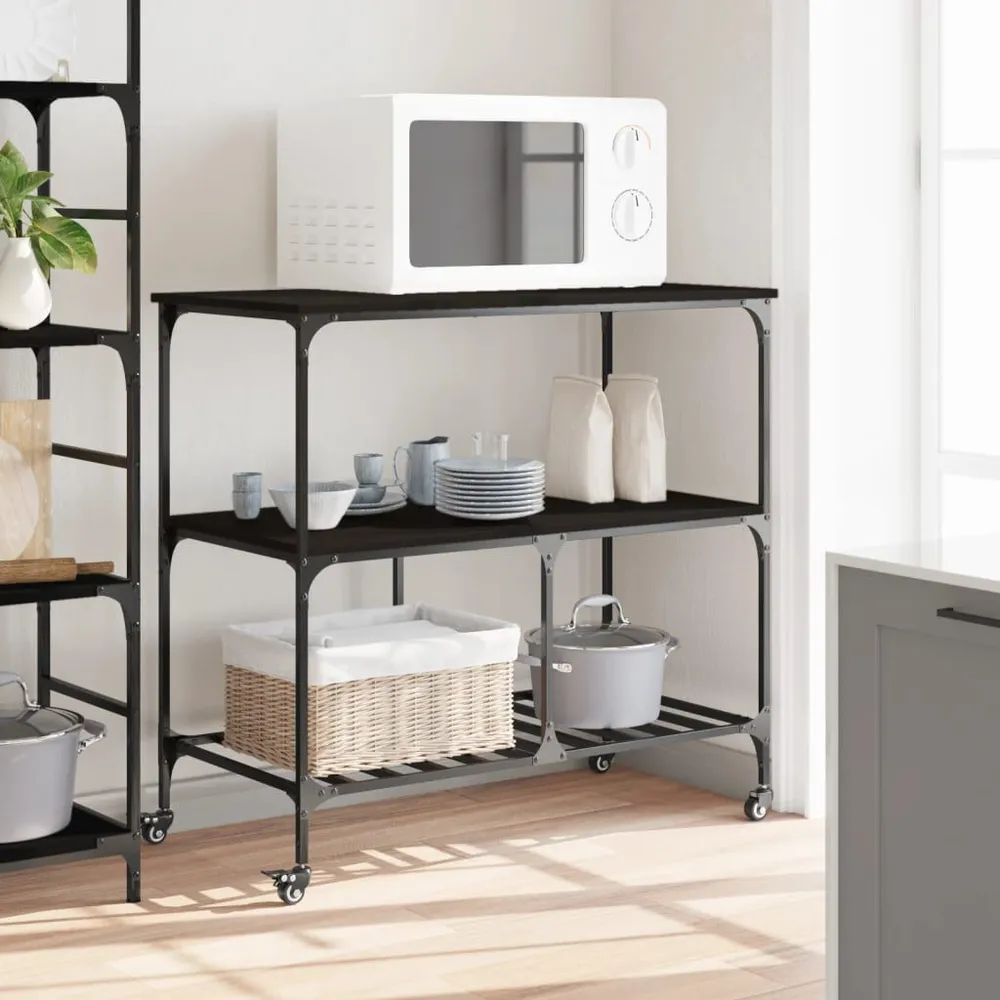 Carrello da Cucina Nero 100x50x95 cm Legno Multistrato
